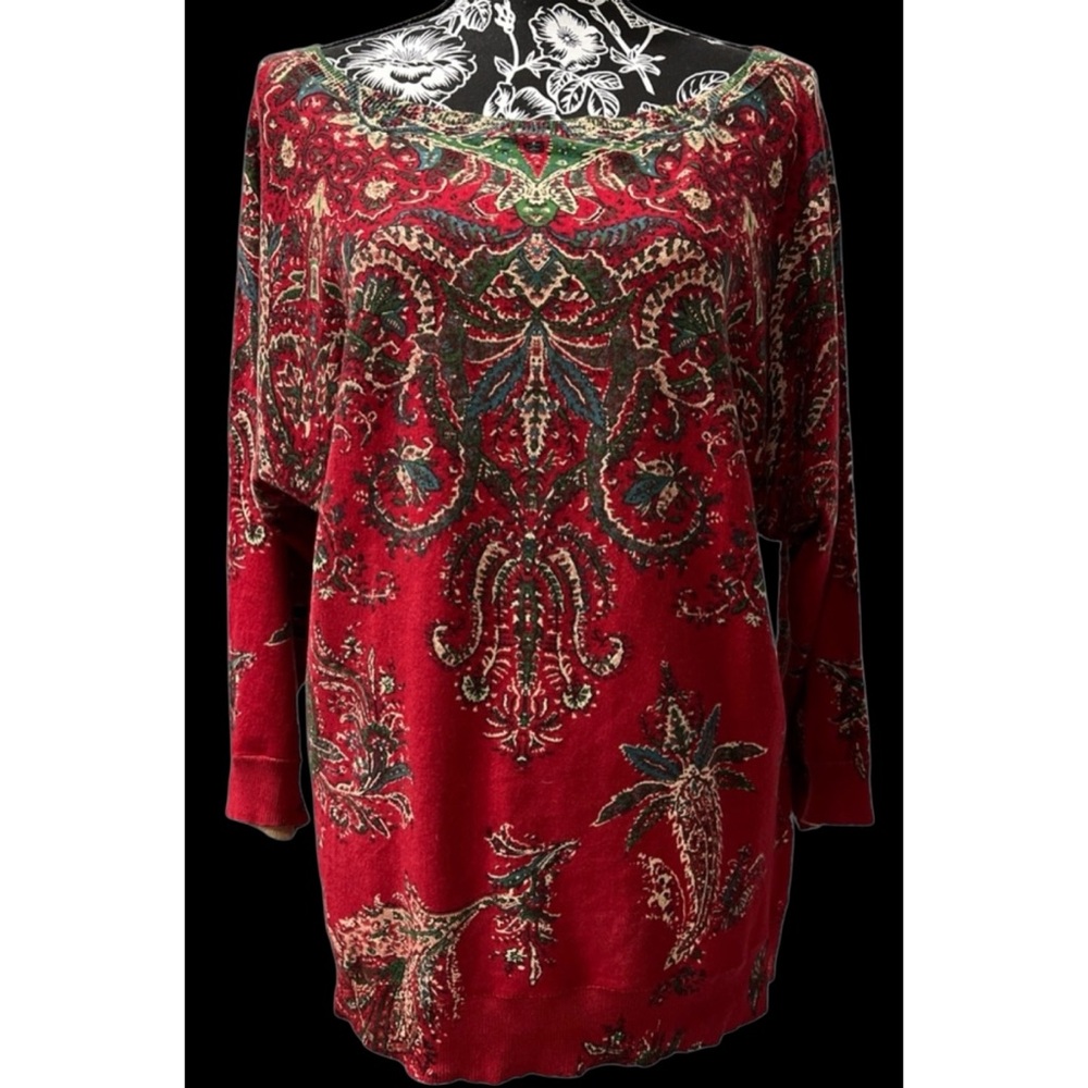 CHAPS Denim Red Paisley Boatneck Sweater  Size 1X